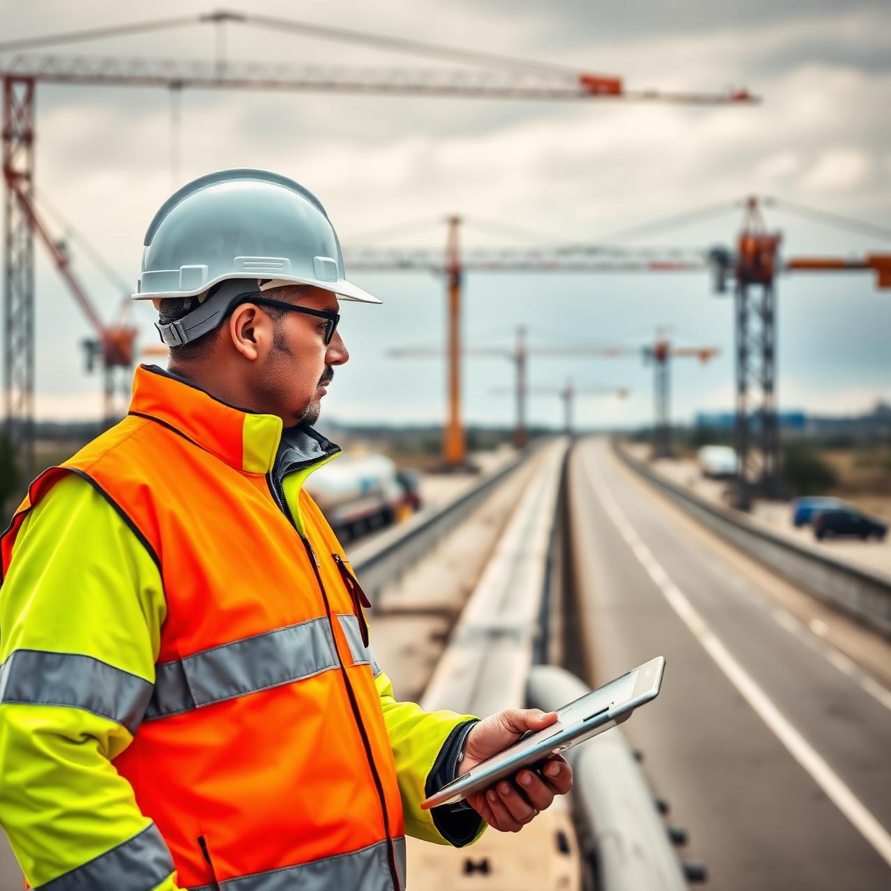 Ingeniero de obra de América Ejecuta supervisando una autopista en construcción