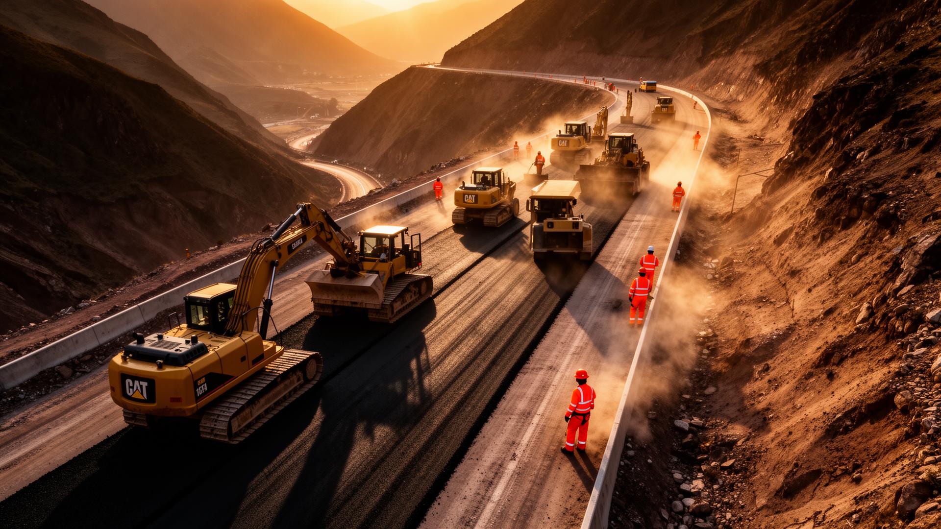 Construcción de carretera en los Andes peruanos